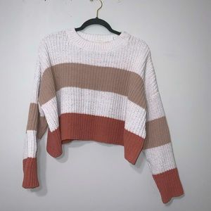L Cream & Pink Cropped Sweater